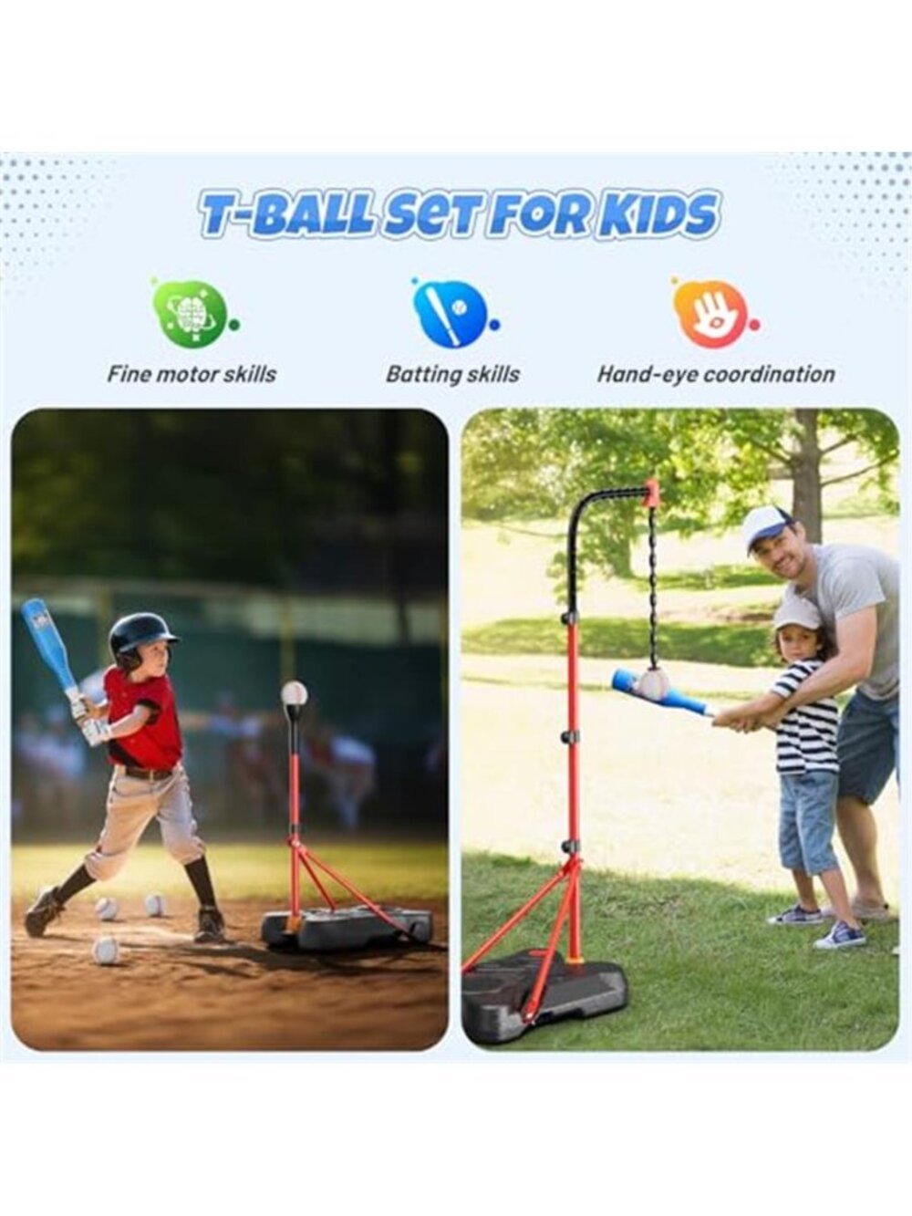 2 in 1 Kids Basketball Hoop and T Ball Set, Adjustable Basket Ball Stand,Hanging - Picture 5 of 6